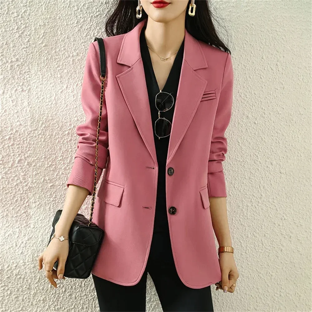 Pink Blazer Jacket Women\'s Autumn 2024 New Fashion Design High Sense Casual Long Sleeve Small Suit Top Spring and Autumn M1129