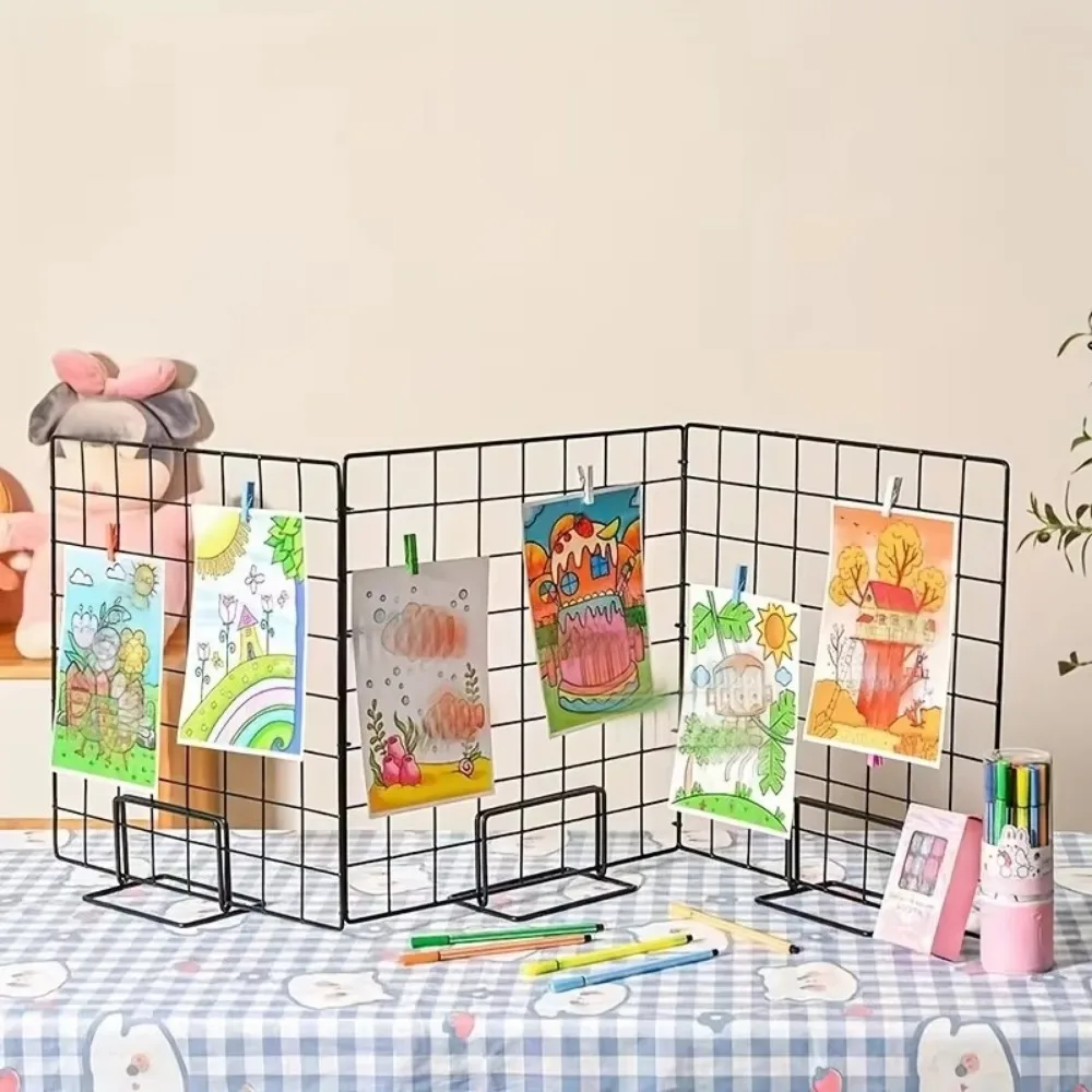 Modernes Gitter-Display-Rack aus Metall mit Sockel, Desktop-Ständer, Gitterrahmen, Aufbewahrungsregal für Gitterplatten