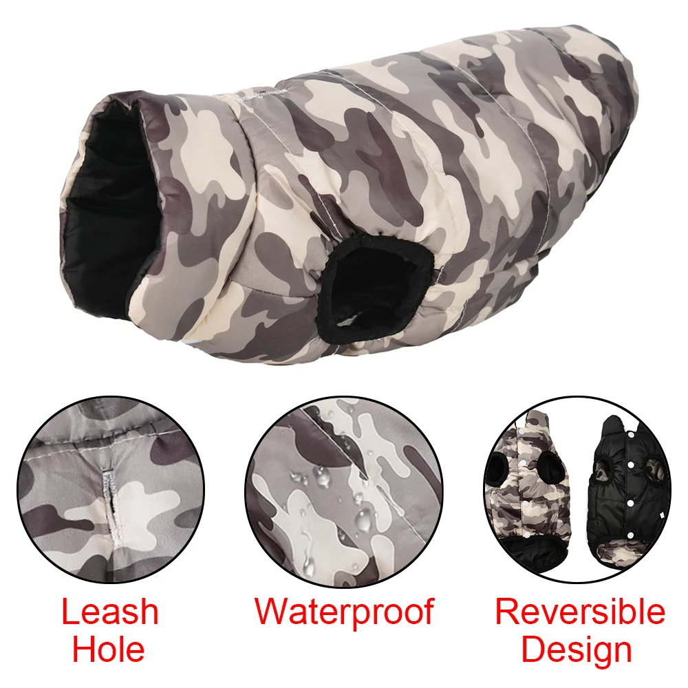 Warm Winter Pet Clothes For Small Medium Dogs Reversible Camouflage Print Pet Vest Coat With Leash Hole Pets Yorkshire Jacket