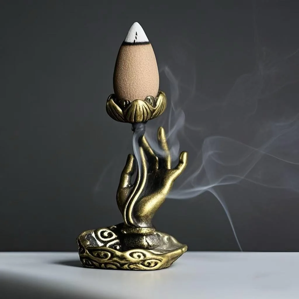 Lotus Buddha Hand Reverse Incense Burner Household Decorative Ornament Zen Incense Holder Home Decoration