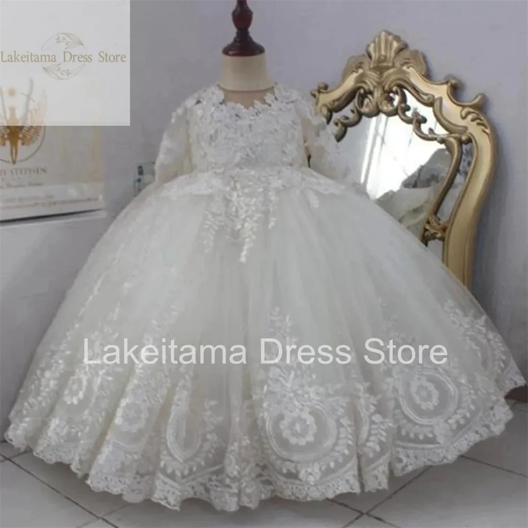 

Layered Elegant Flower Girl Dresses For Wedding Ivory Tiered Puffy Tulle Bow with Kids Birthday Gift First Communion Ball Gowns