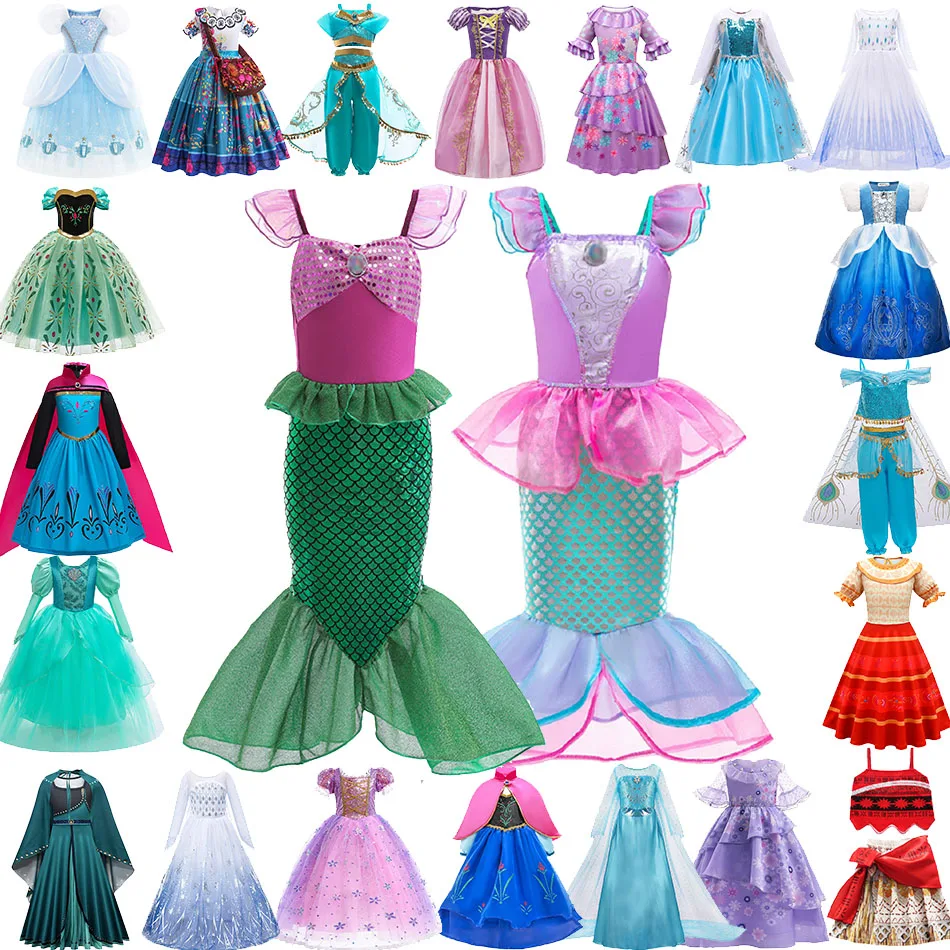 Kids Encanto Mirabel Isabela Dolores Costume Girls Elsa Belle Rapunzel Mermaid Carnival Cosplay Dress Children Princess Clothes