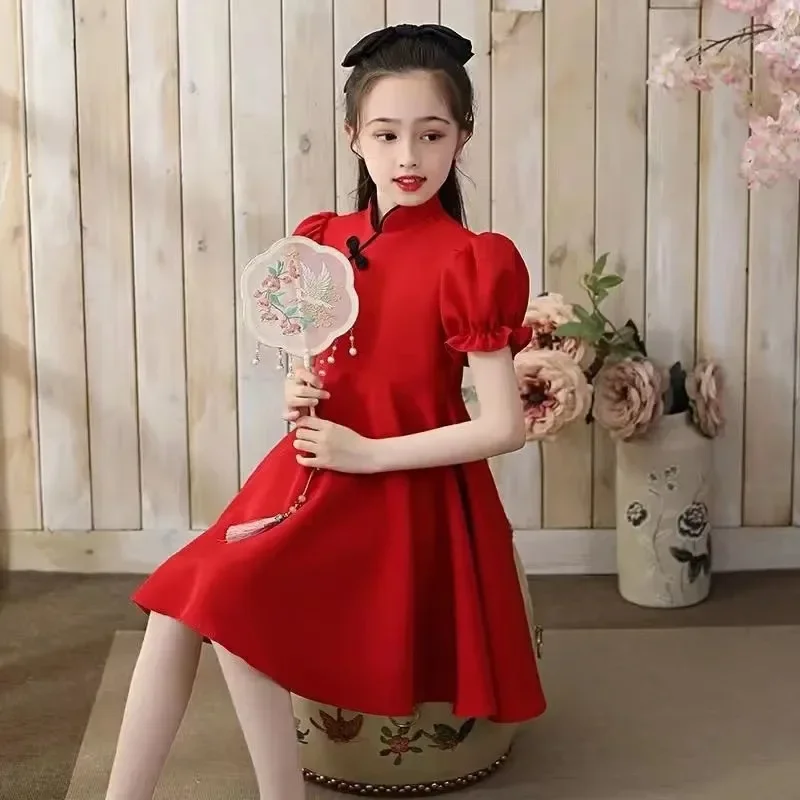 Girls Dress Princess Summer Fashion Kids Casual Chinese Style Dresses Children Clothing Cheongsam Vestido Teen 6 8 10 12 14 Year