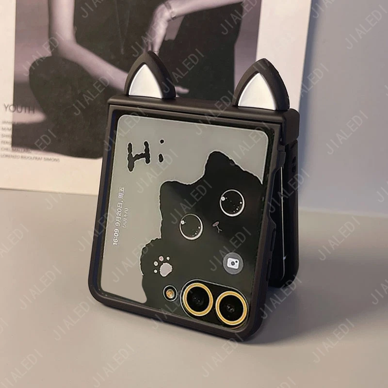 Cute Cat Ears Hinge Phone case For Samsung Galaxy Z Flip 7 6 5 4 3 flip6 zflip7 Cover - náhled 3