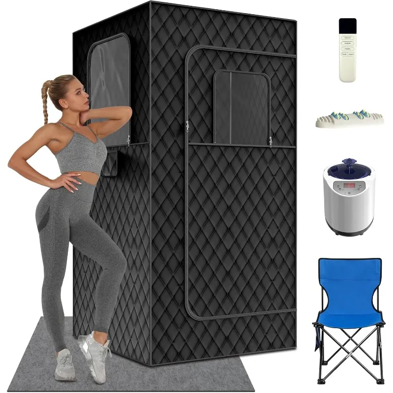 Home Portable Steam Sauna, 3Ft*3Ft*6Ft Sauna Tent Sauna Box with 3L 1200W Steamer, Remote Control, Folding Chair,