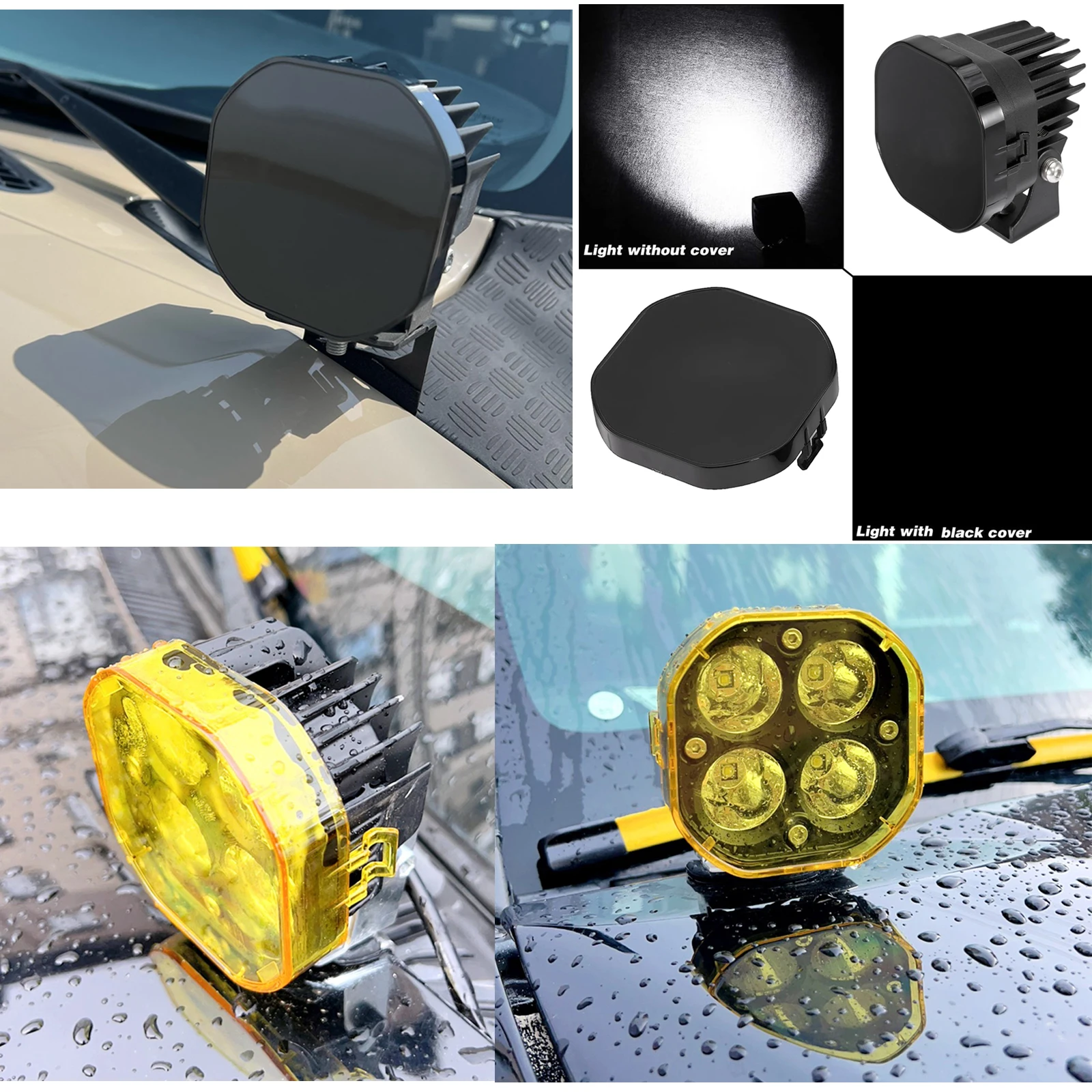 3 Inch Zwart Geel Led Pod Covers Werk Licht Covers Led Kubus Covers Beschermende Lens Cover Voor 3 Inch 40W 90W 120W Licht Pods