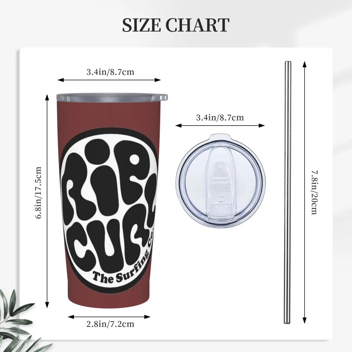 Rip Curl Logo Stainless Steel Tumbler Vacuum Insulated Mug Thermal Cold Bottle Straws With Lid 20oz