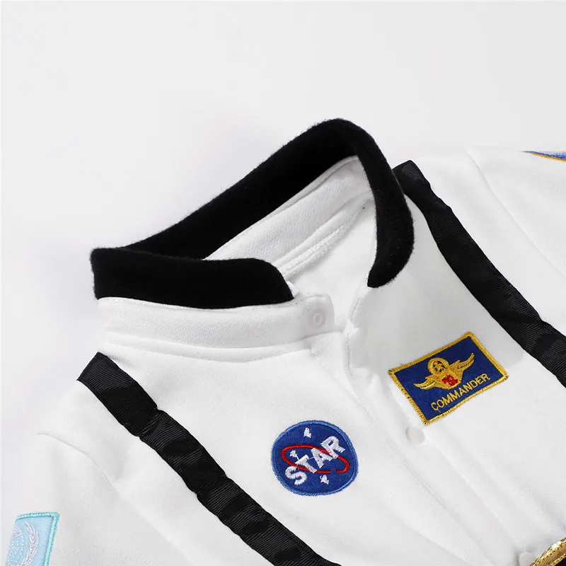 Toddler Astronaut Cosplay Bodysuit Embroidery Pattern White Space Suit Baby Fall and Winter Long Sleeve Star Spaceman Party