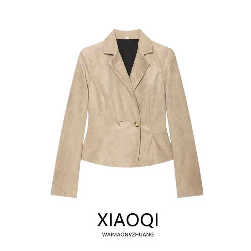 2026 Autumn New Women's Fashion Long Sleeve Notch Collar Short Suit Jacket Shoulder Padded Versatile Outerwear Commute Style
