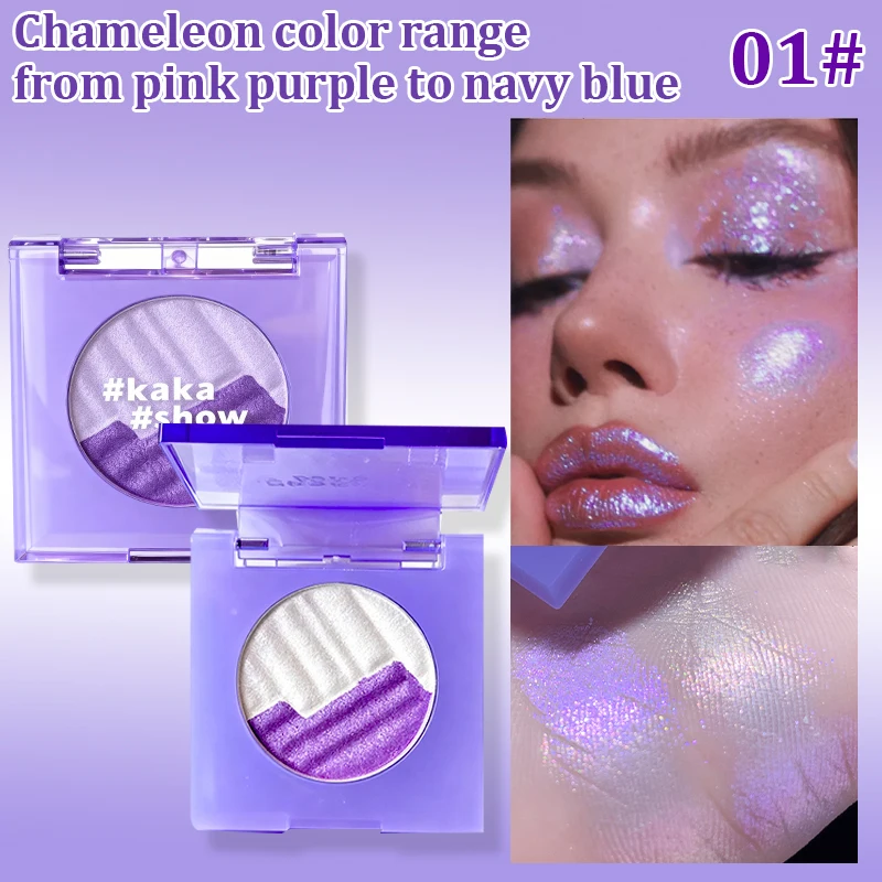 Kakashow Aurora Resaltador en polvo de dos tonos, de larga duración, mejora el cutis, ilumina el maquillaje de ojos, resaltador y paleta todo en uno de contorno, regalo de Navidad