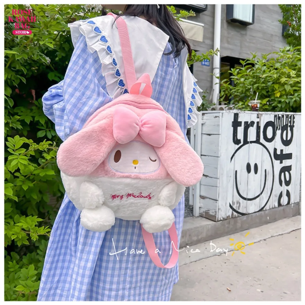 

Sanrio Plush Backpack Kawaii Melody Plushie Bag Anime Pp Cotton High-capacity Cute Cartoon Melody Plush Bag for Child Girls Gift