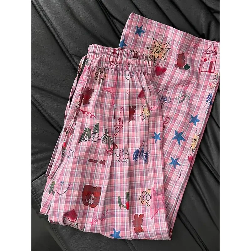 Japanese Anime Cute Graffiti Printing Straight Pants Hip Hop Grunge Kawaii Sweatpants Loose Joggers Casual Pink Cartoon Trousers