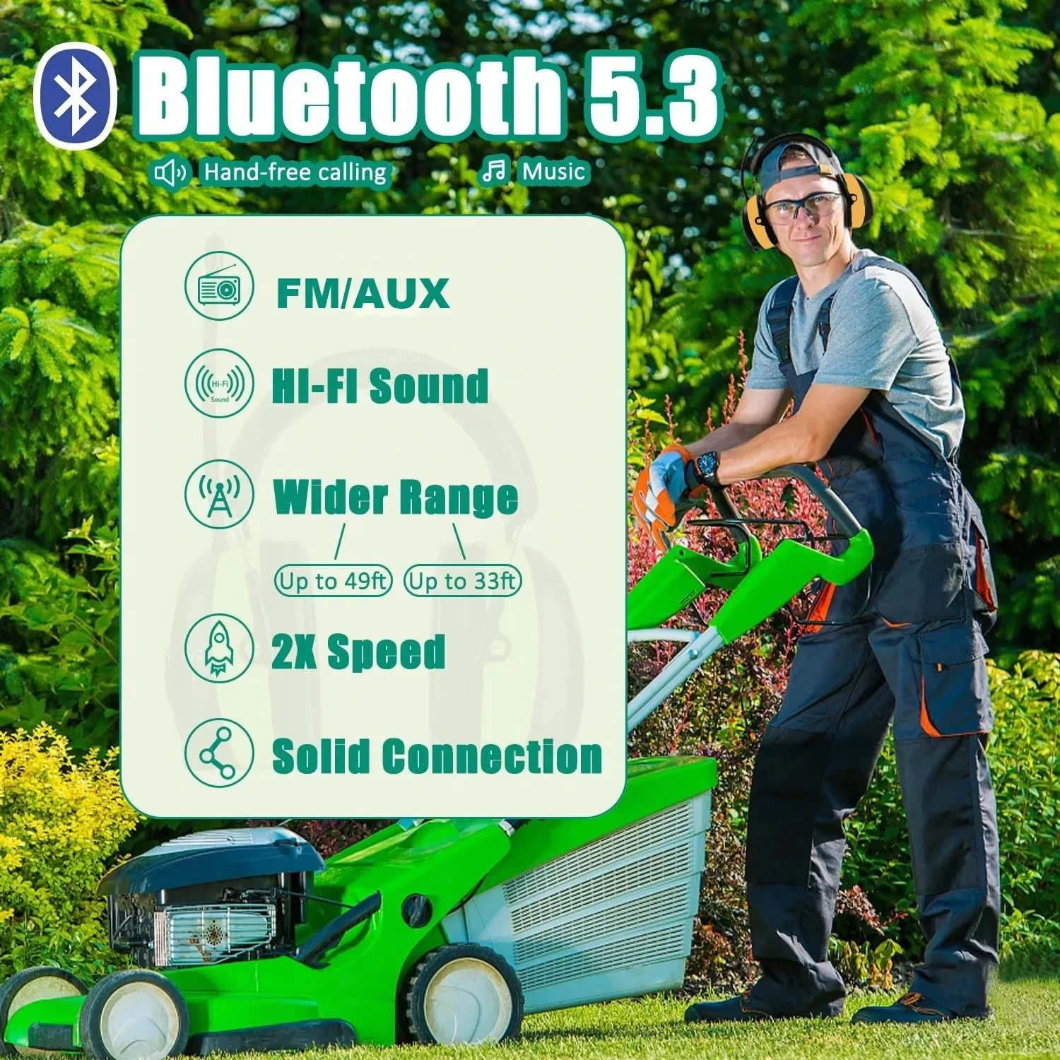 NEW Upgraded Bluetooth 5.3 Hearing Protection Earmuffs - 25dB NRR Rechargeable FM Radio for Mowing Workshops image 6