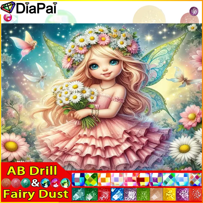 

DIAPAI Fairy Dust AB квадратная/круглая дрель 5D DIY алмазная живопись "Девушка Дейзи Бабочка" вышивка крестиком полный горный хрусталь