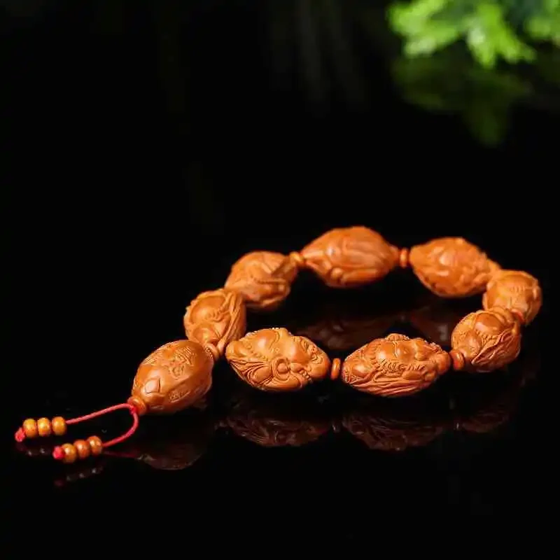 Babao Maitreya Gauge about 30 * 19mm Double-Sided Hand Carved Red Oil Old Nuclear Iron Seed Olive Nut