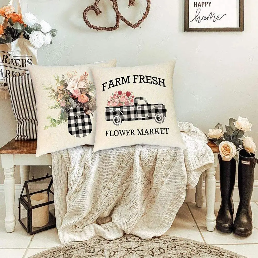 

Cushions Cover Pillow Pillowcase Farmhouse Holiday Home Decor Cushion Cover Sofa Bed Head Pillow Linen Pillowcase 45cm