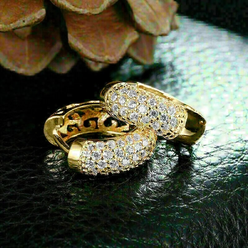 Huitan Gold Color Shiny Crystals Hoop Earrings for Women Fashion Luxury Accessories for Daily Life Hollow-out Design Jewelry