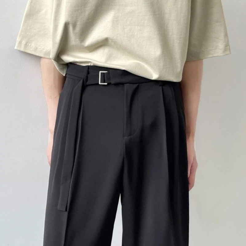 Men's Coffee Neapolitan Draped High-Waist Straight Dress Pants Slim Fit Casual Trousers