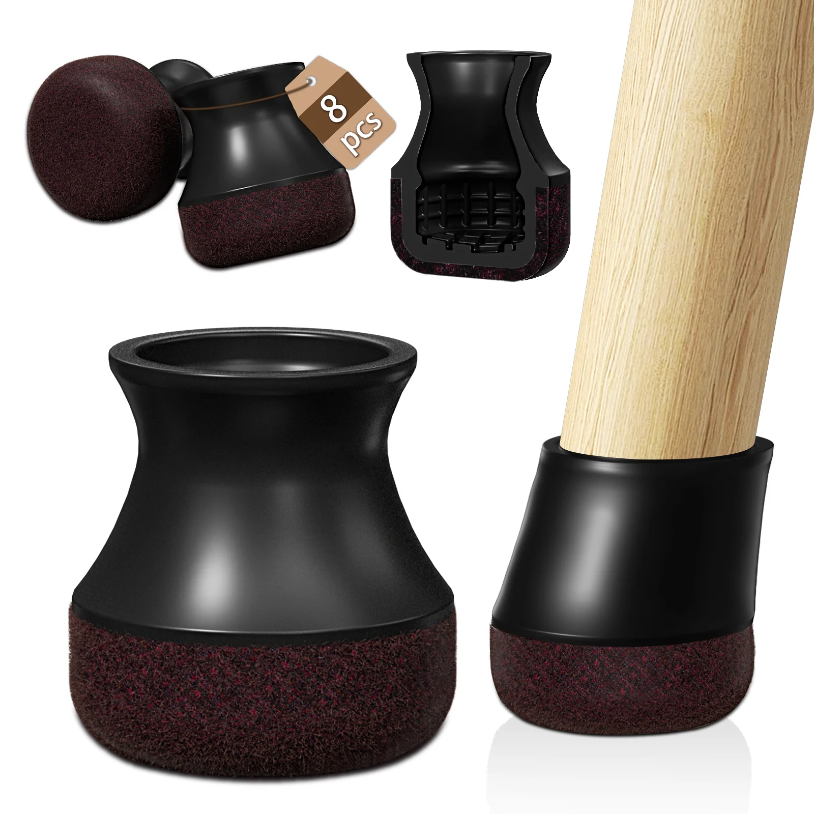 8PCS Chair Leg Protectors with Diagonal Thick TPE Pads Silicone Floor Felt Foot Cover for Hardwood Noise Resistance Furniture
