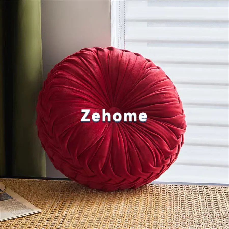 Light luxury solid color Dutch velvet pumpkin sofa throw pillow hand sewn wheel shape chair waist pillow cushion