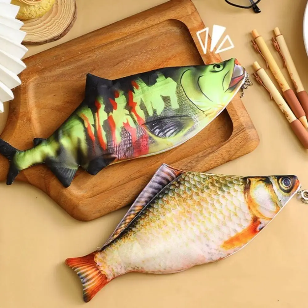 Storage Pouch Creative Fish Shape Pen Bag Cute Design Funny Pizza Pencil Case Novetly Simulated Fish Stationery Storage Bag Kids