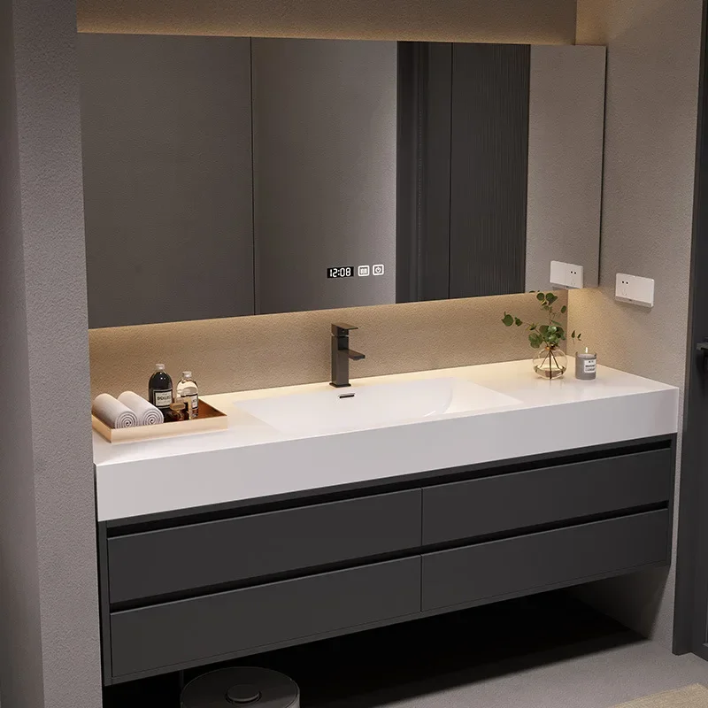 مجموعة خزانة حمام متكاملة من السيراميك بدون خياطة، حوض غسيل حديث وبسيط