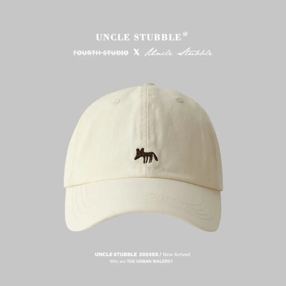 

Casual Cotton Baseball Cap Adjustable Fox Embroidered Peaked Cap Curved Brim Sunscreen Hat Outdoor Sports