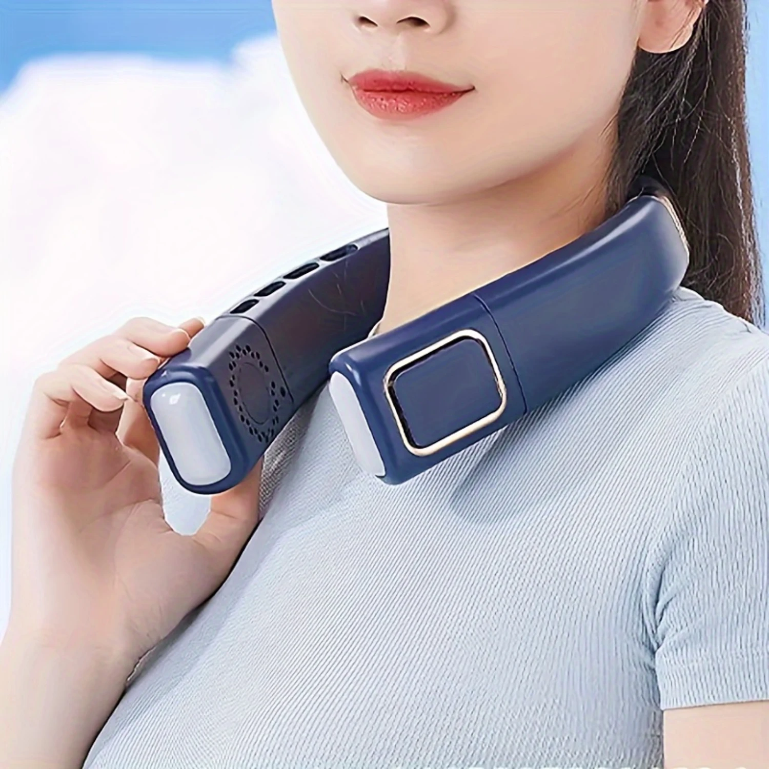 1pc Bladeless Neck Fan - Ultra-Portable & Rechargeable Cooling Companion - Digital Display with Hands-Free Design - A Personal A