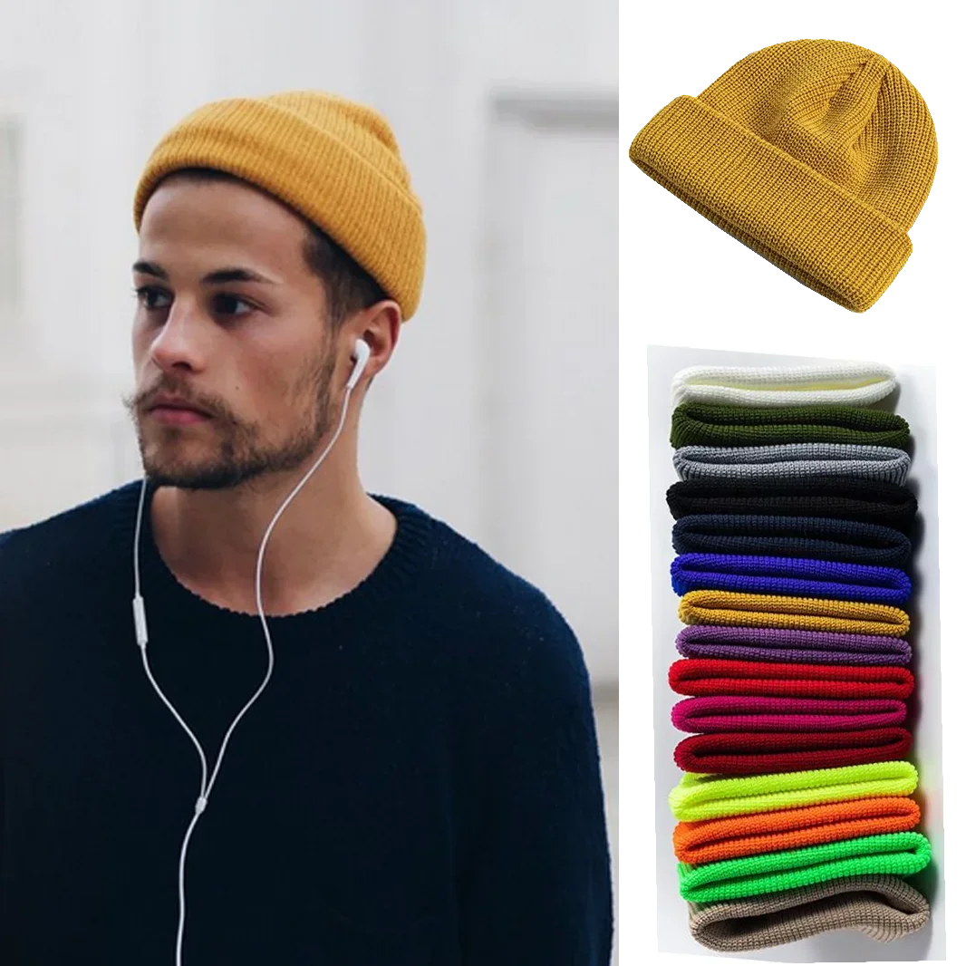 Knit Short Beanies Hats for Men Women Bonnets Pure Color Lightweight Headwear Helmet Liner Sleep Caps Unisex Winter Hats