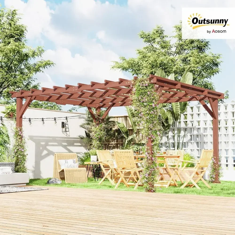 Brown 11ft x 12.5ft Outdoor Wooden Pergola with Grape Trellis for Patio, Deck, and Backyard