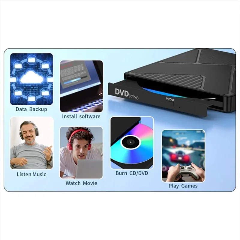 2-in-1 USB 3.0 Typ-C Externes DVD RW ROM CD-Laufwerk Optisches Laufwerk für Laptop Desktop-Computer Tragbarer DVD-Brenner – Detail 4
