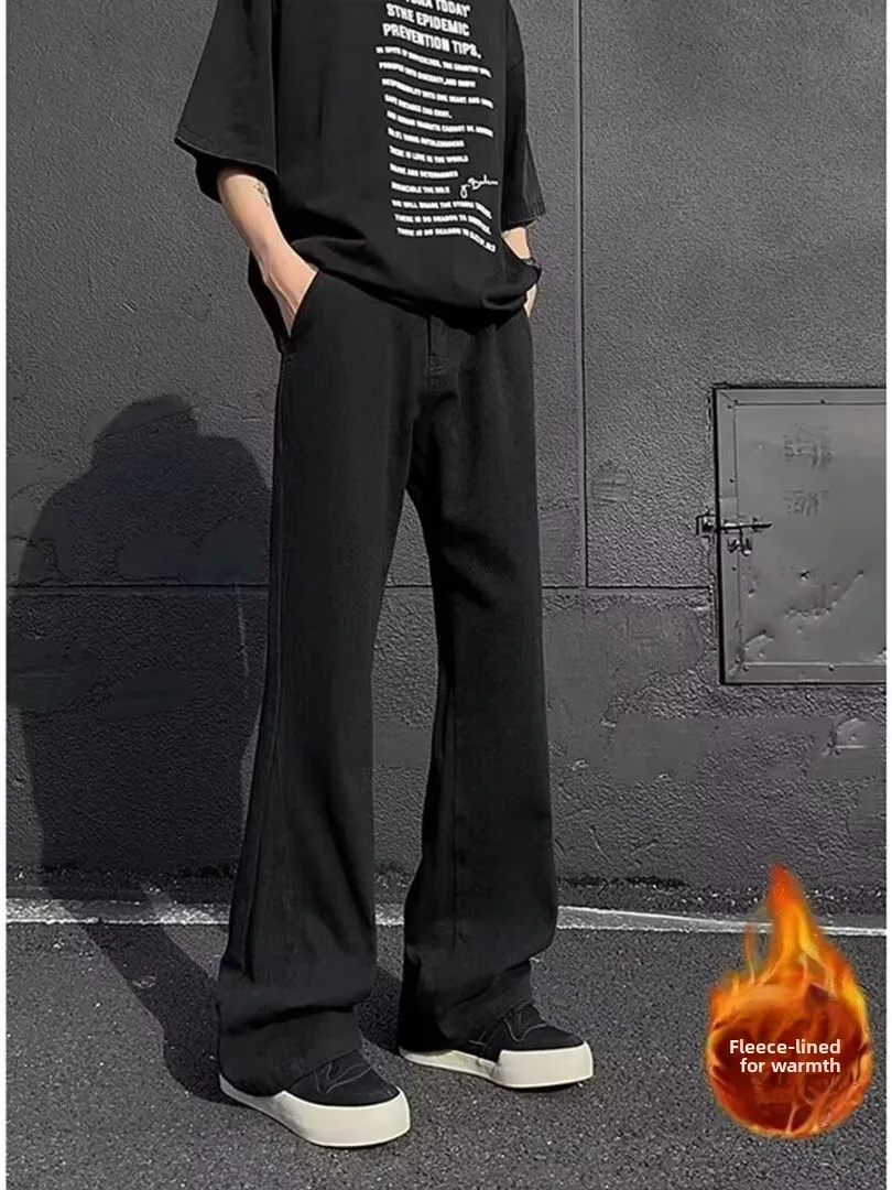 

Thiened Fce зимние джинсовые брюки свободные прямые джинсы мужские Pure Bla Bell Bot повседневные теплые брюки Bootcut