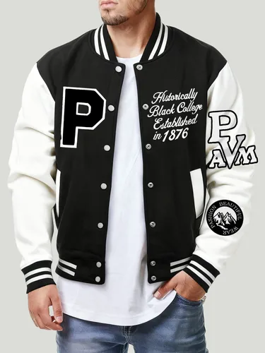 Imagen 2 del producto Chaqueta con estampado universitario negro histórico para hombre, abrigo de béisbol de lana de Hip Hop, ropa de calle informal de moda, ropa holgada de otoño