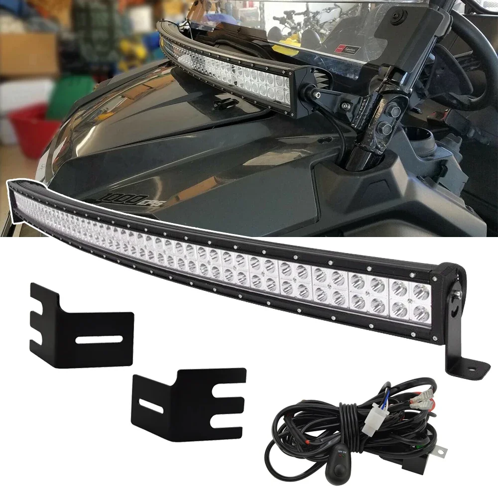 

50 inches 288W Double Row Curved LED Light Bar with A-Pillar Upper Over Hood Mounting Bracket Kit For Honda Pioneer 1000 700