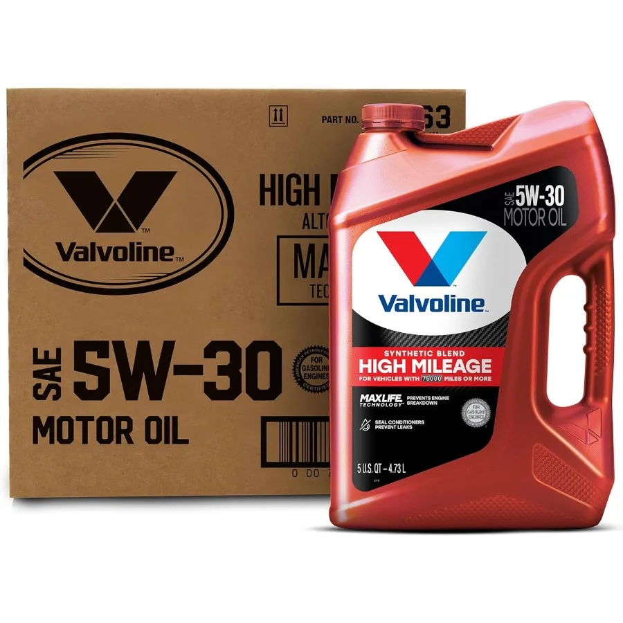 High Mileage with MaxLife Technology SAE 5W30 Synthetic Blend Motor Oil 5 QT Case of 3 for Extended Engine Protection and Enhan