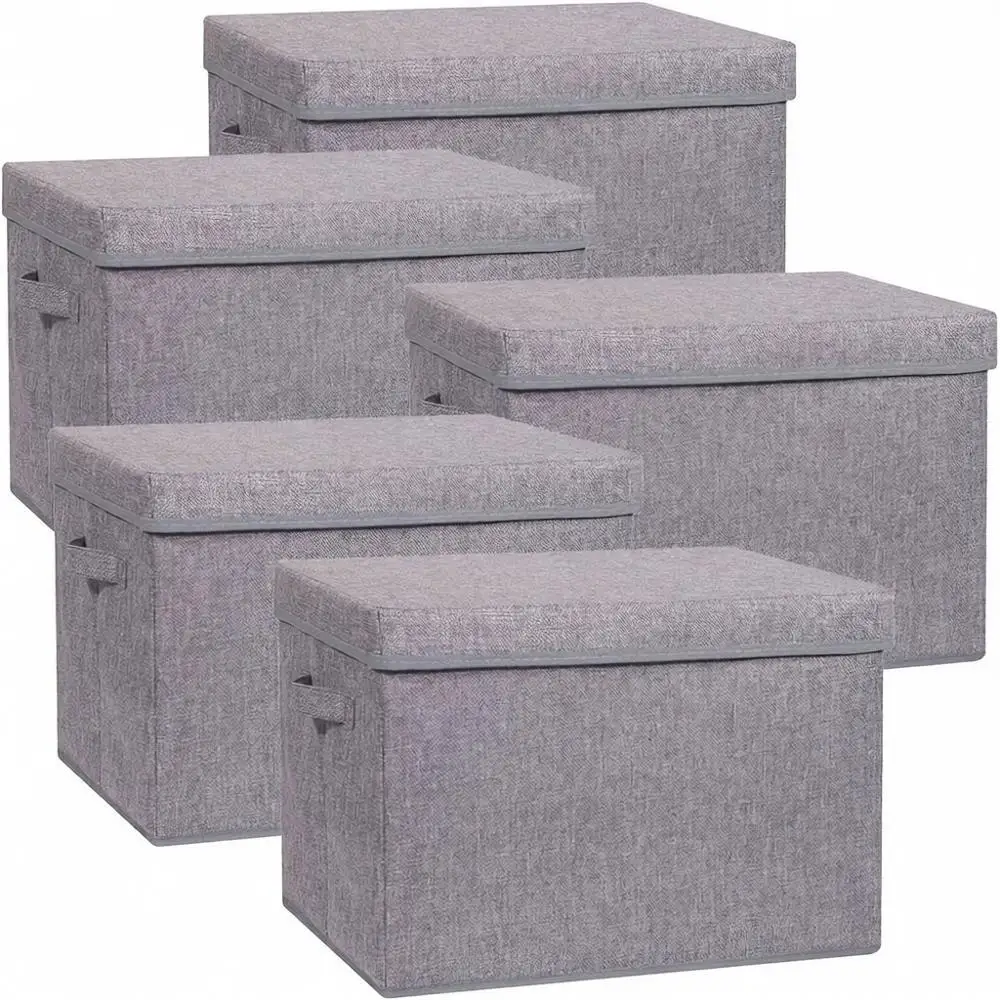 

Large Collapsible Storage Boxes with Lids, Fabric Storage Cube Organizers, Cloth Containers, Bins, Baskets, Closet Clothes Organ