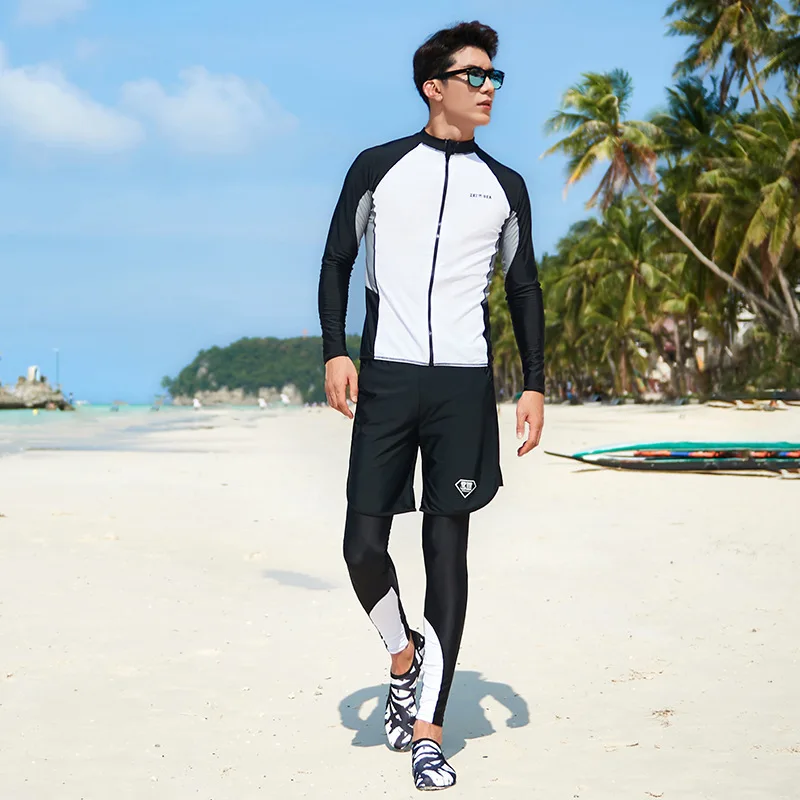 

3Pieces Men Women Swimsuit Long Sleeve Shorts Zipper Swimwear Surfing Rash Guard Bathing Suit Paded Sports Beach Summer