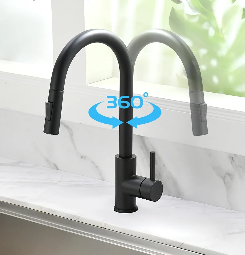 Kitchen Faucet Brushed Nickel Color Surface Hot and Cold Water Faucet Kitchen Sink Faucet Pull-out Kitchen Faucet Single Hole