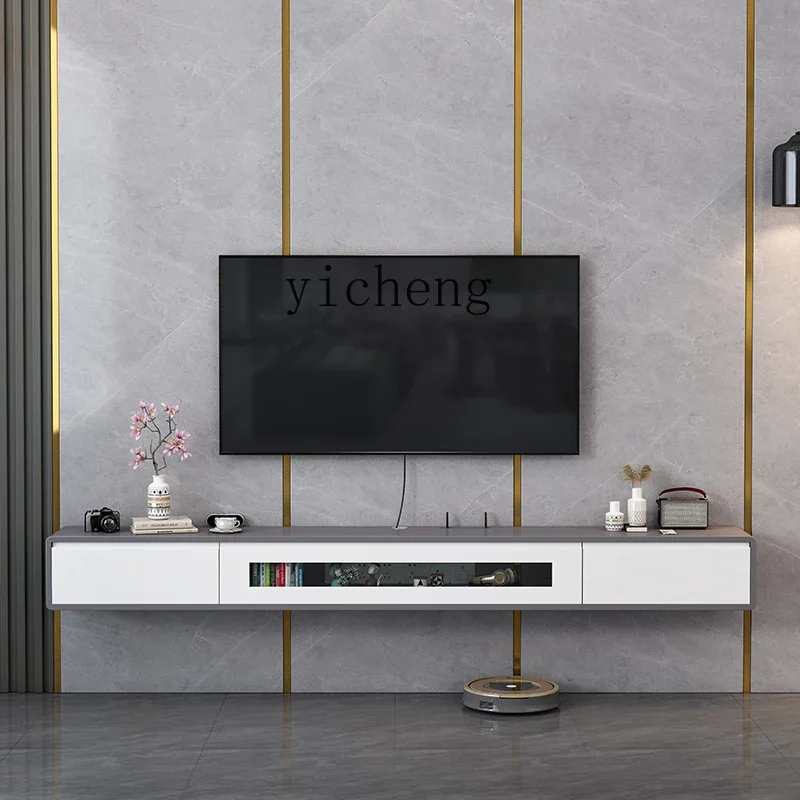 YFY  solid wood suspended TV cabinet hanging light minimalist ultra-thin upper wall hanging type