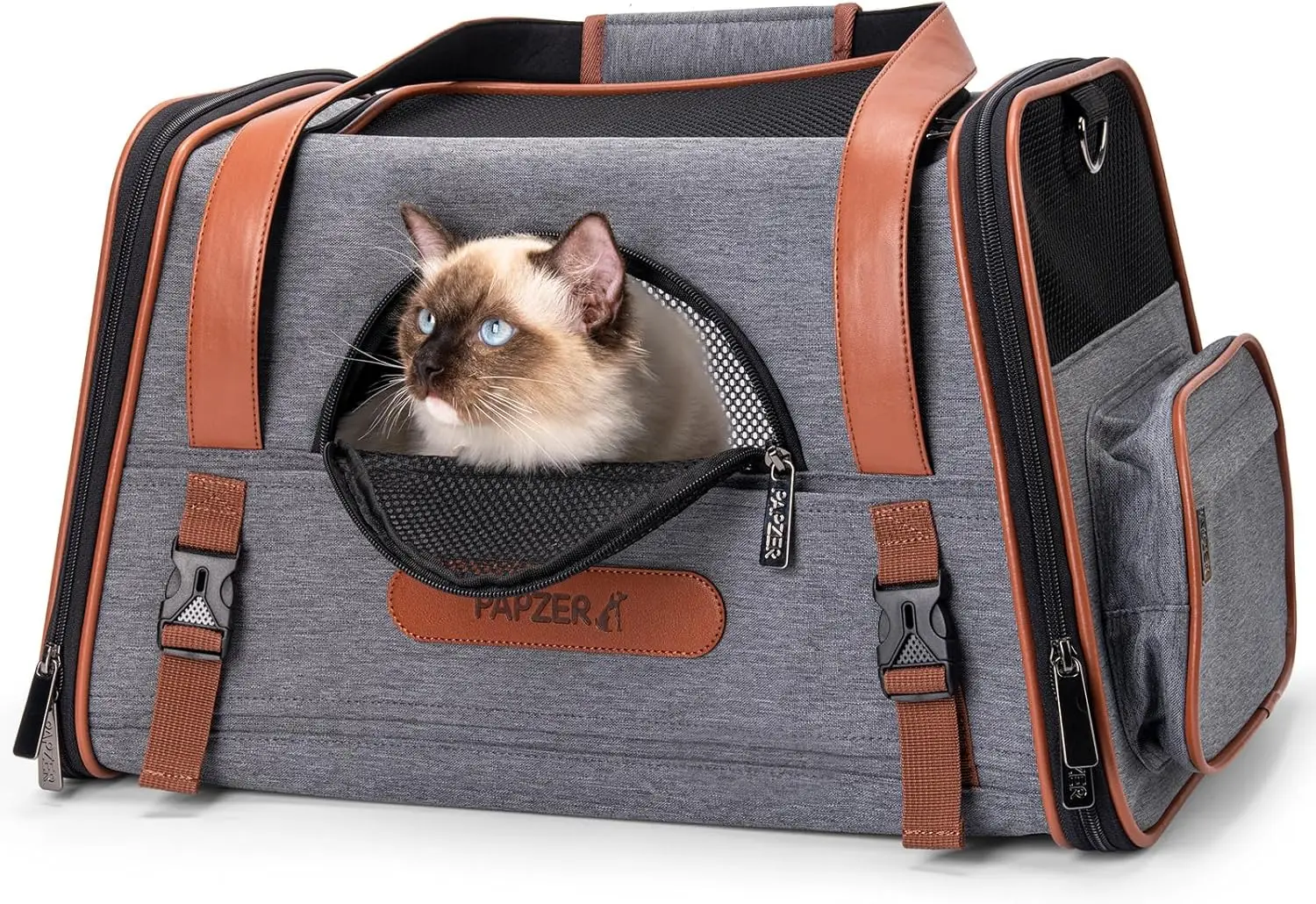 

Heavy-Duty Premium Pet Carrier, Medium to Large Cat Carrying Bag with Seatbelt Strap Car Travel, Top & Side Load Crate Durabl