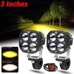 3 Inch Dual Color LED Spotlights Signals 200W Fog Lamp Headlight Accessory for Kawasaki Motorcycle Truck SUV ATV 50000LM 12V 24V