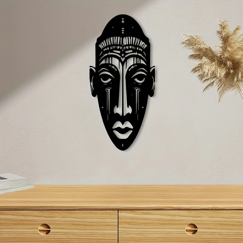 African Mask Metal Wall Sculpture Tribal Art Mural Powder Coated Metal Wall Decoration Living Room Halloween Decor Ideal Gift