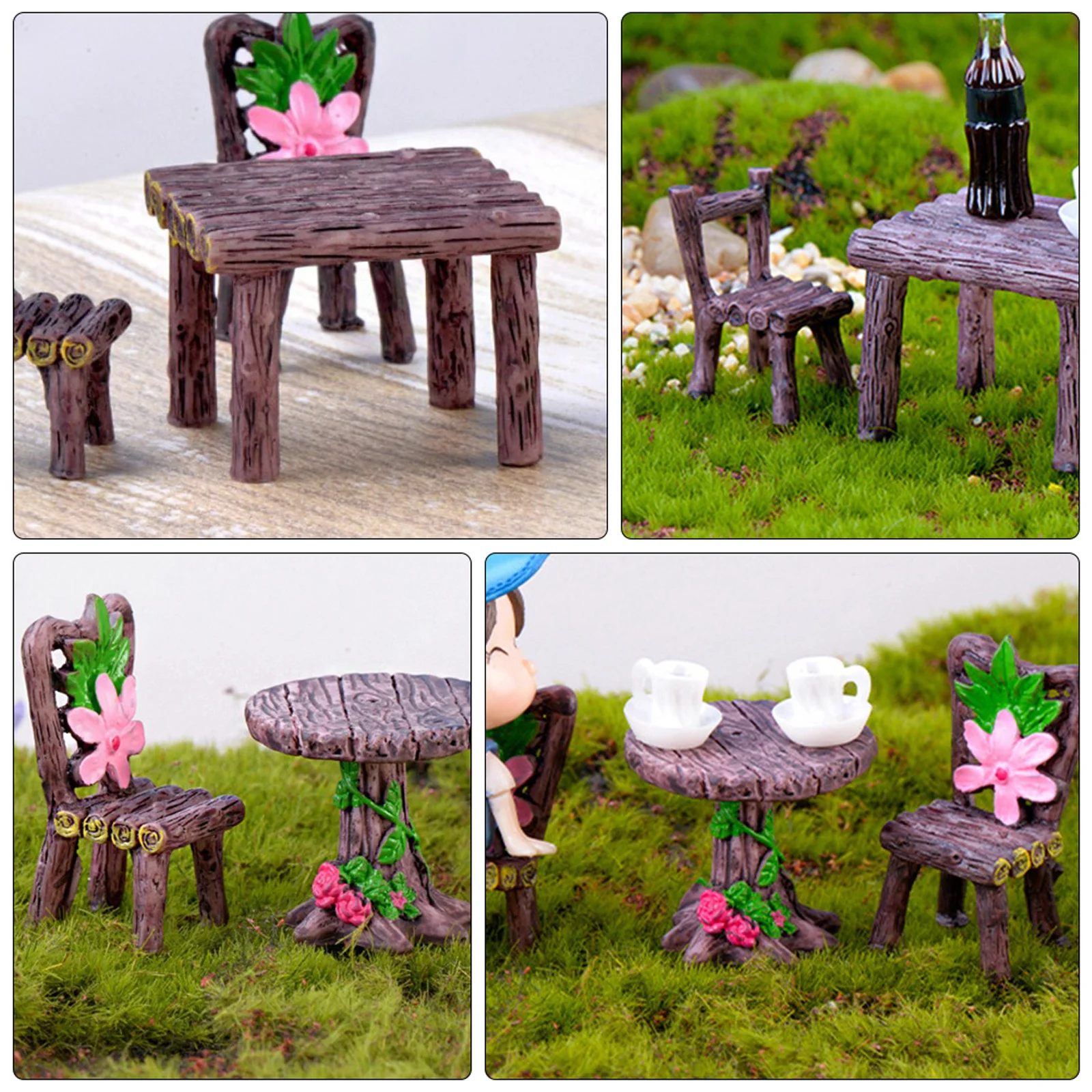 4 juegos de Mini muebles de resina, decoraciones encantadoras para micropaisaje, Mini silla de resina, accesorio de paisaje en miniatura