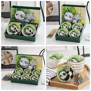 Chinesische kreativ -gefrorene Keramikschalen, Besteck, Cartoon Panda, Essstäbchen, Geschenkbox, Geschirr 10 Hauptverkauf Panda Lunchbox - №1