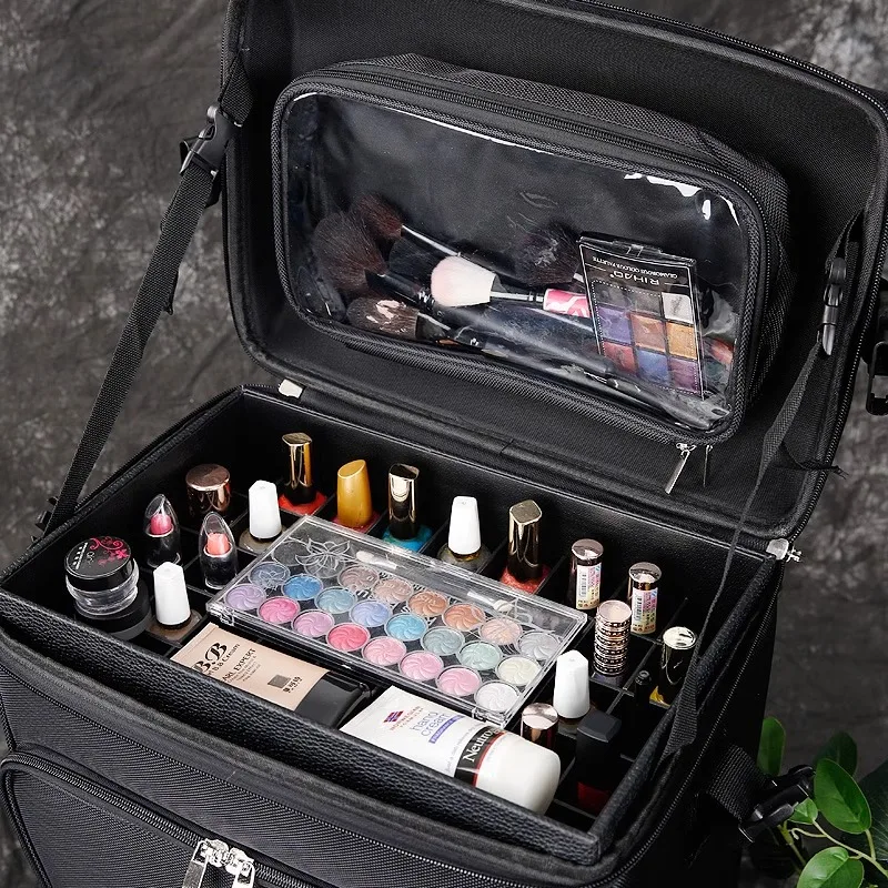 Pull Bar Cosmetic Case Beauty Tattoo Salons Trolley Suitcase Canvas Lightweight Nail Makeup Toolbox Luggage Bag on Wheels