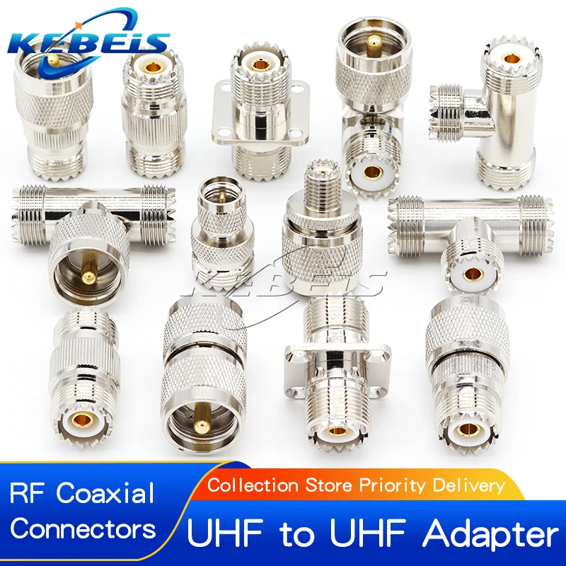 1Pcs Adapter UHF PL259 SO239 to UHF Male Plug & Female Jack Straight & Right Angle T Type 3 Way Splitter RF Coaxial Connector