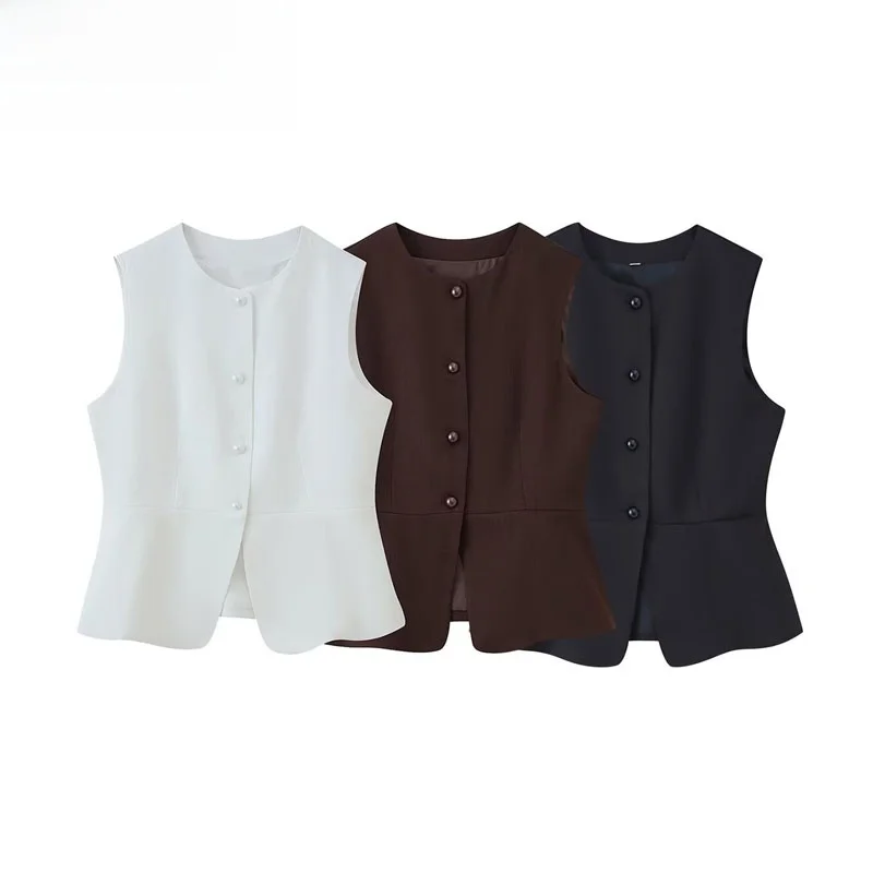 

Faionable повседневный круглый жилет Ne Svel на пуговицах, женский новый осенний жилет 2025 года, застежка-молния, полиэфирное волокно 00%