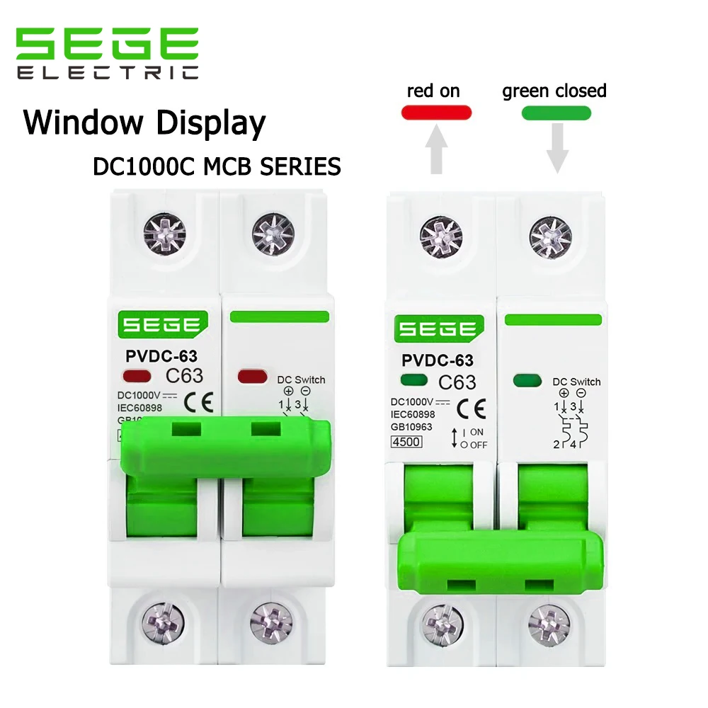 DC 1000V Solar Mini Circuit Breaker Overload Protection Switch 32A/63A 2P DC1000V Photovoltaic MCB PV