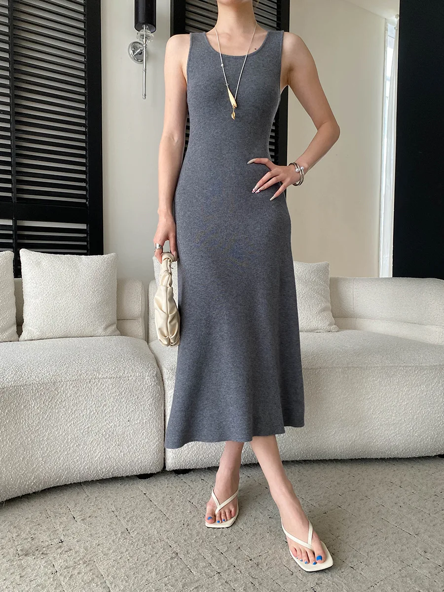 Frühlings- und Sommerkleid für Damen, einfarbig, modisch, im Pendlerstil, schmal geschnittenes Strickkleid – Detail 15