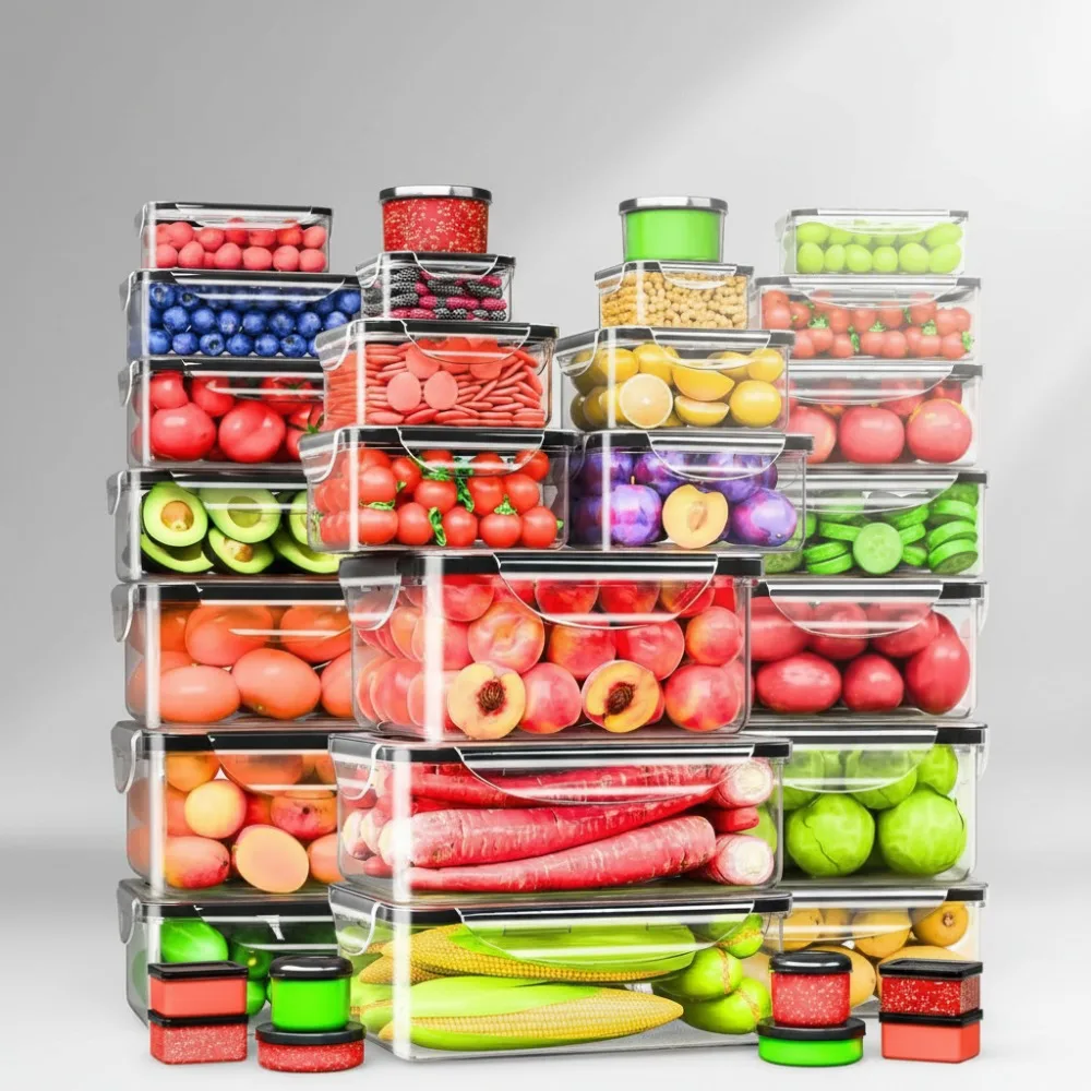 

Набор герметичных контейнеров для хранения продуктов питания, 66 шт., 19075 мл, штабелируемые кухонные миски, не содержащие BPA, герметичные, безопасные для микроволновой печи